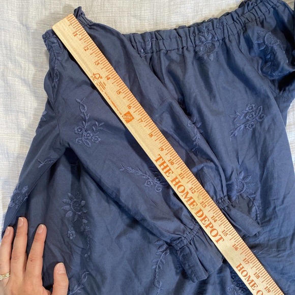 Abercrombie & Fitch Off the Shoulder Blue Embroidered Loose Fit Dress Small - Picture 10 of 13